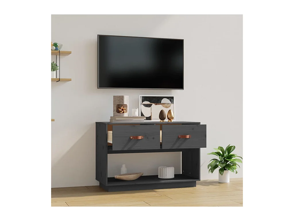 Mueble de TV | Mueble de salón madera maciza de pino gris 90x40x60 cm