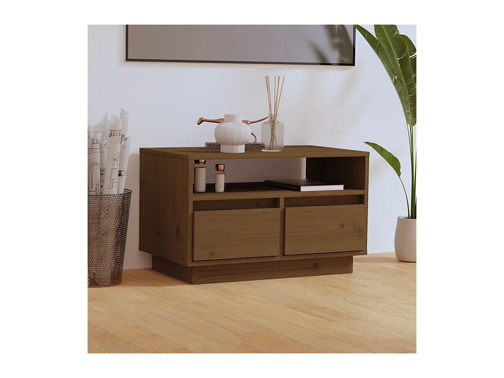 Mueble de TV | Mueble de salón madera maciza de pino marrón miel 60x35x37 cm