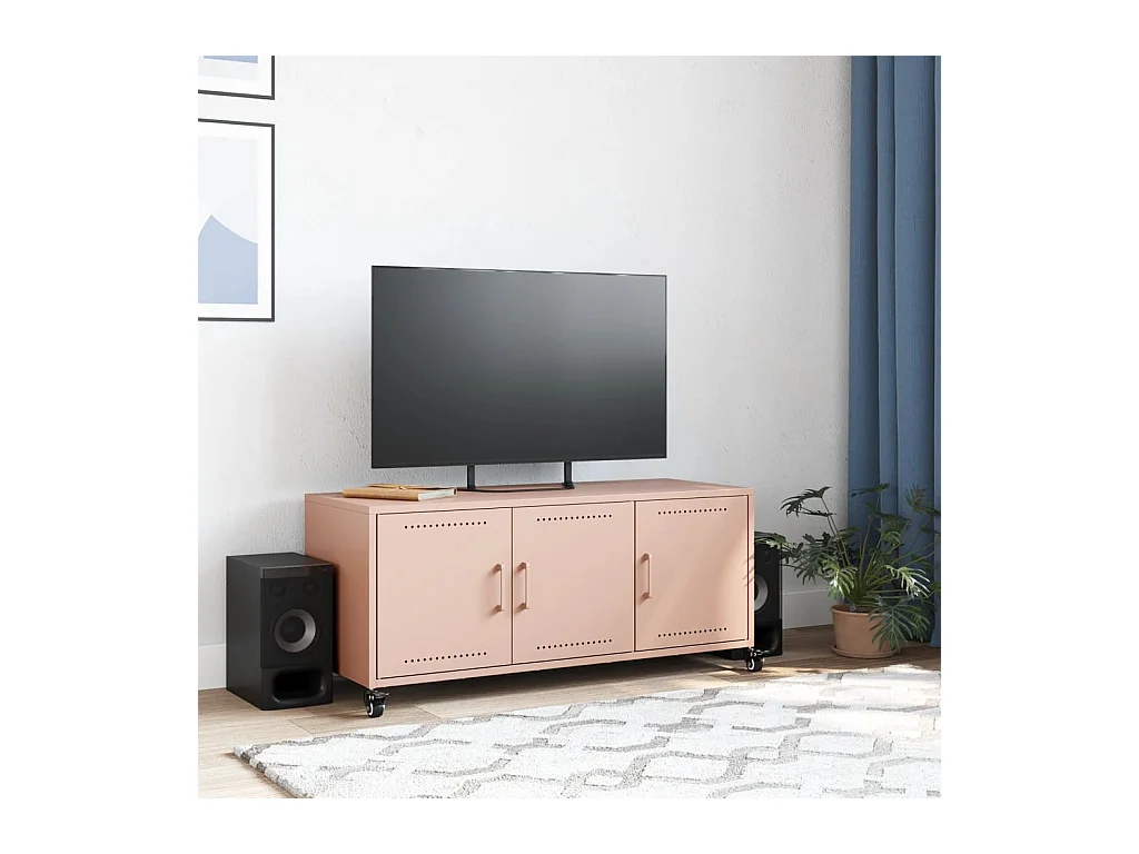 Mueble de TV | Mueble de salón acero rosa 100,5x39x43,5 cm