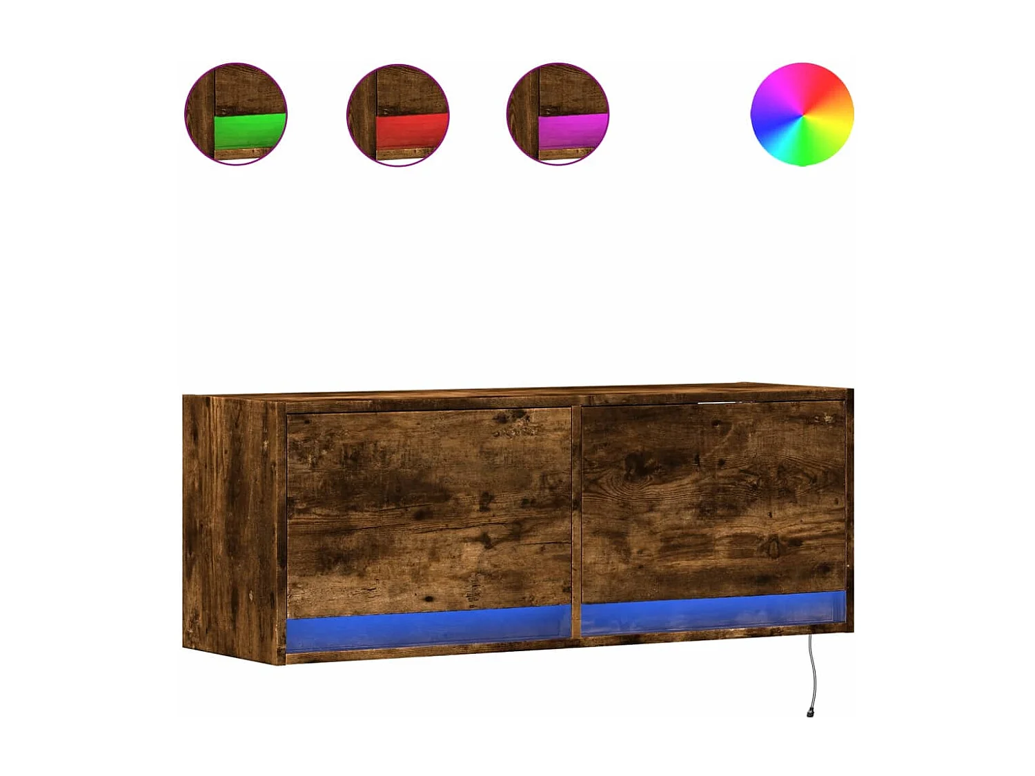 Mueble de TV | Mueble de salón de pared con luces LED roble ahumado 100x31x35 cm