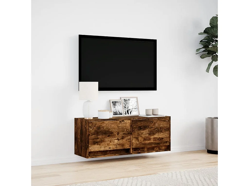 Tv-wandmeubel | TV-kast | Tv-Bank met LED-verlichting 100x31x35 cm gerookt eiken