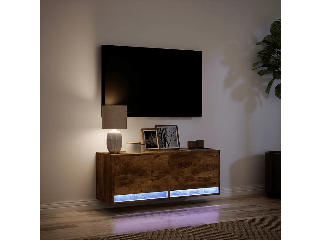 Tv-wandmeubel | TV-kast | Tv-Bank met LED-verlichting 100x31x35 cm gerookt eiken