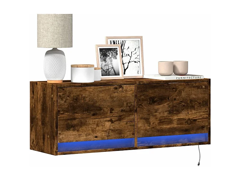 Tv-wandmeubel | TV-kast | Tv-Bank met LED-verlichting 100x31x35 cm gerookt eiken