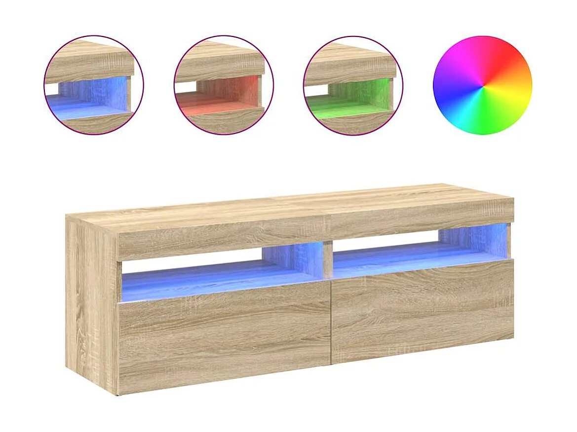 muebles para TV  | Gabinetes de TV |  Muebles de salón con luces LED 2 uds roble Sonoma 60x35x40 cm