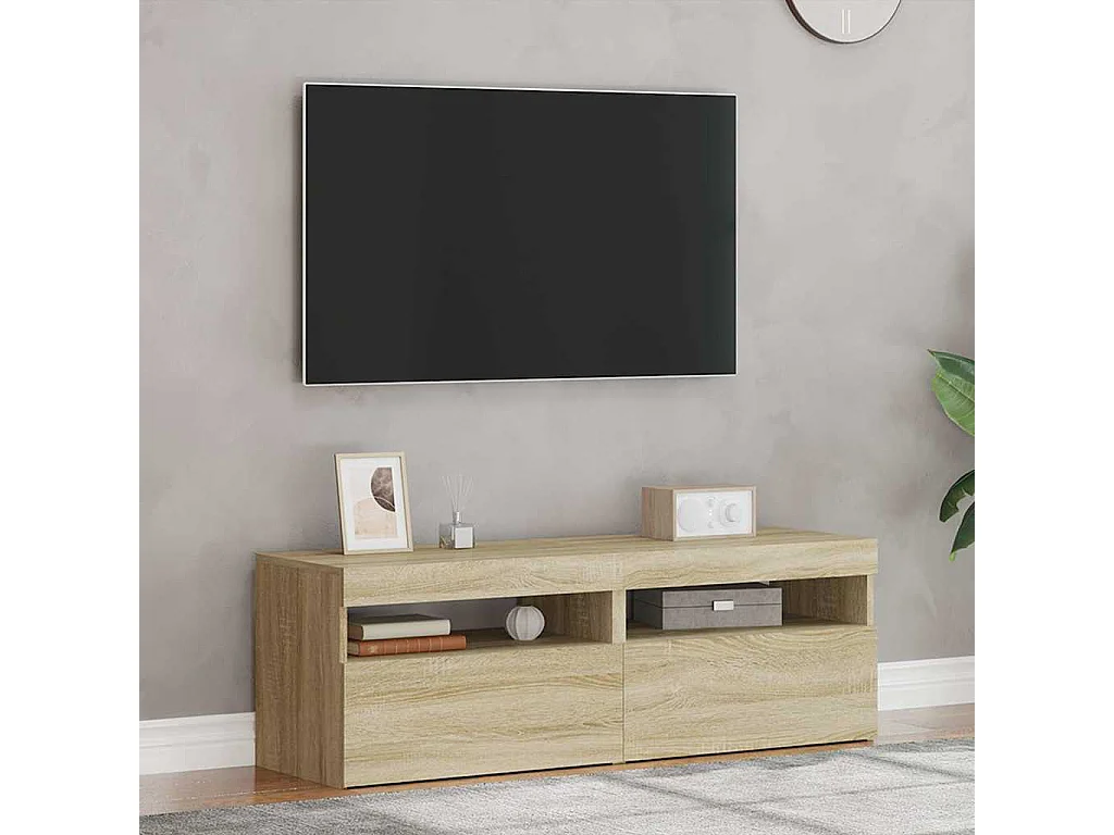 muebles para TV  | Gabinetes de TV |  Muebles de salón con luces LED 2 uds roble Sonoma 60x35x40 cm