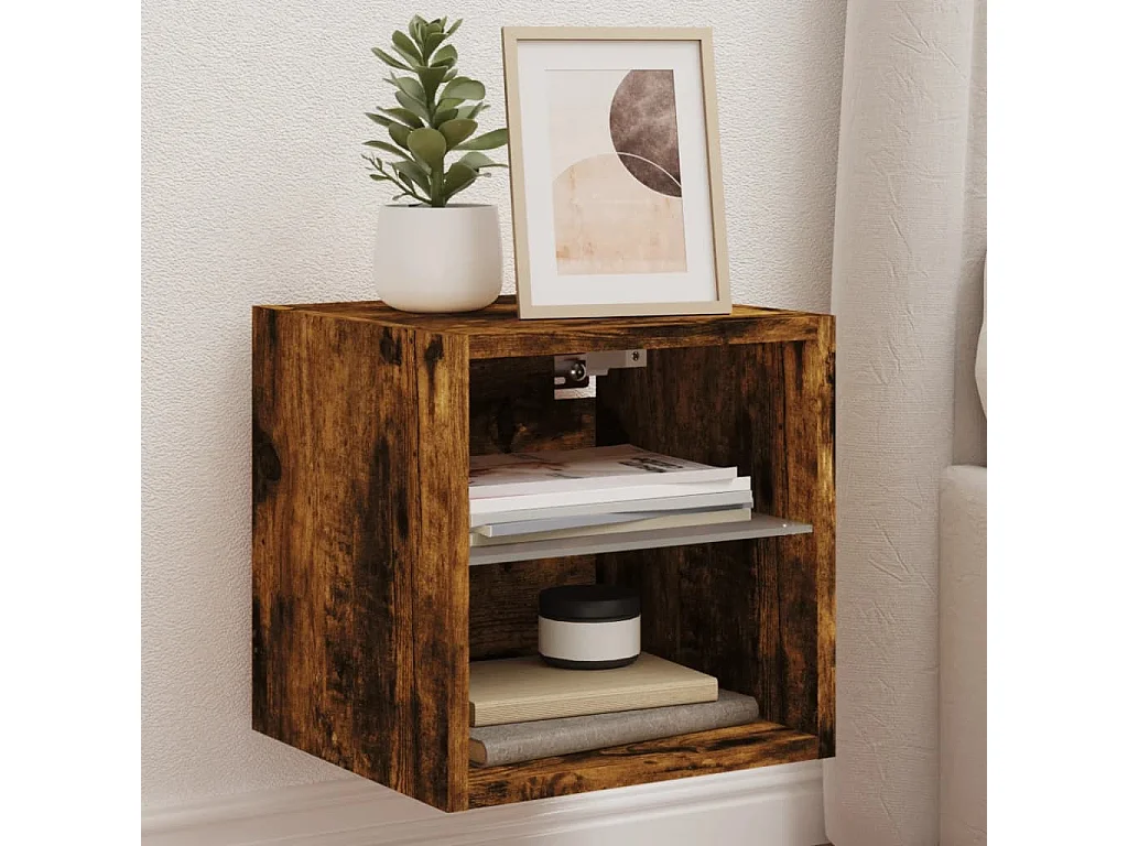 Meubles TV | Bancs TV | Armoires TV muraux et lumières LED 2pcs chêne fumé 30x28,5x30 cm