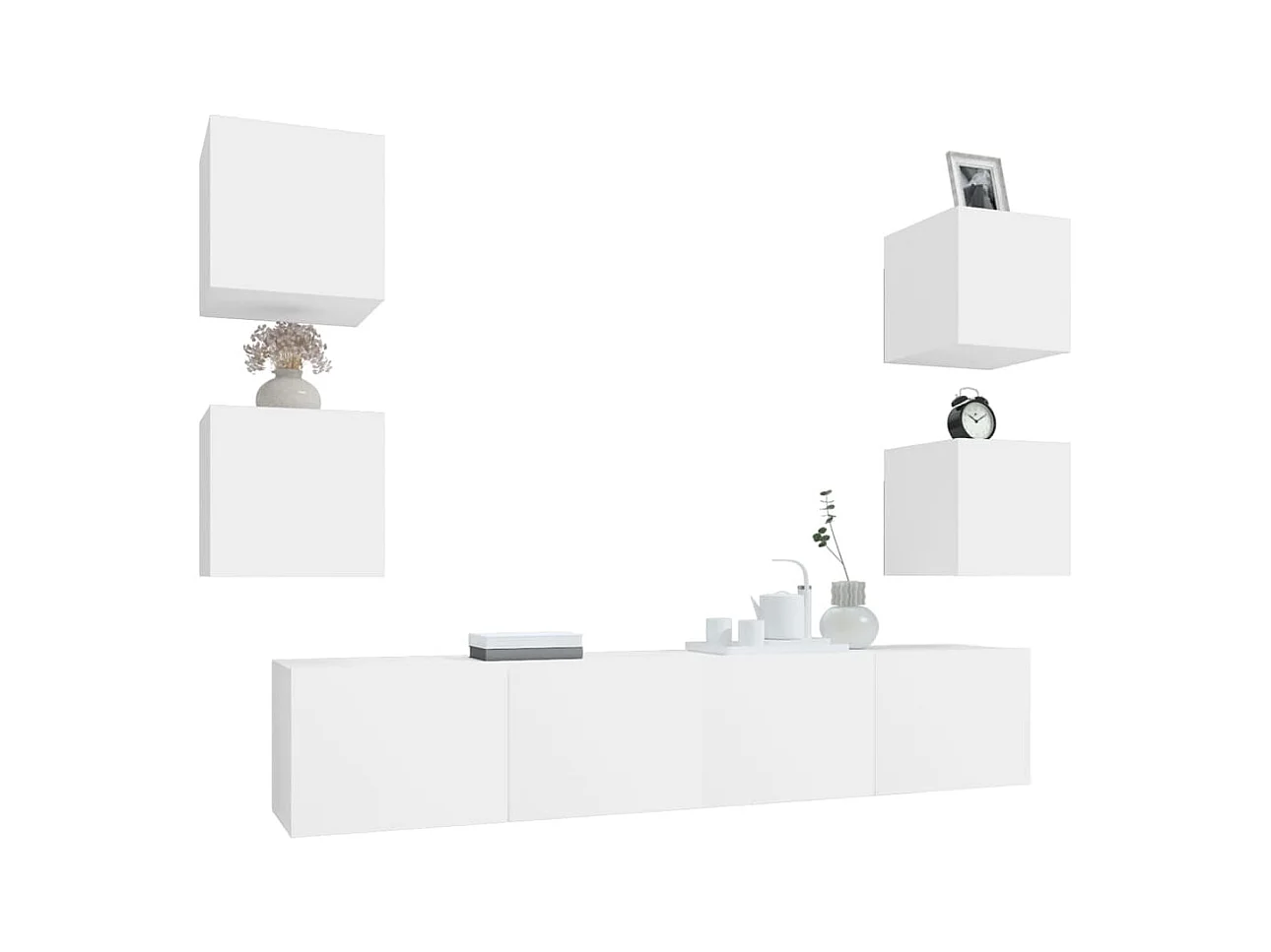 Set de muebles para TV  | Gabinetes de TV |  Muebles de salón 6 piezas madera contrachapada blanco