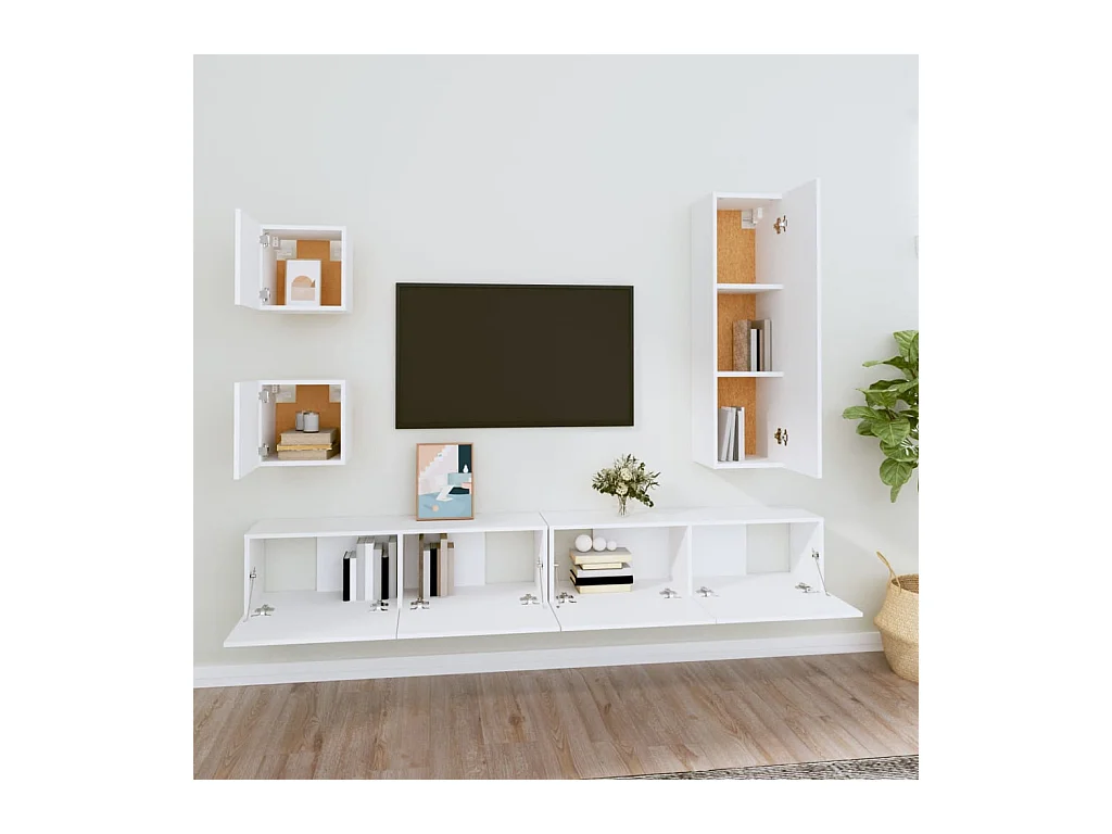 Set de muebles para TV  | Gabinetes de TV |  Muebles de salón 5 piezas madera contrachapada blanco