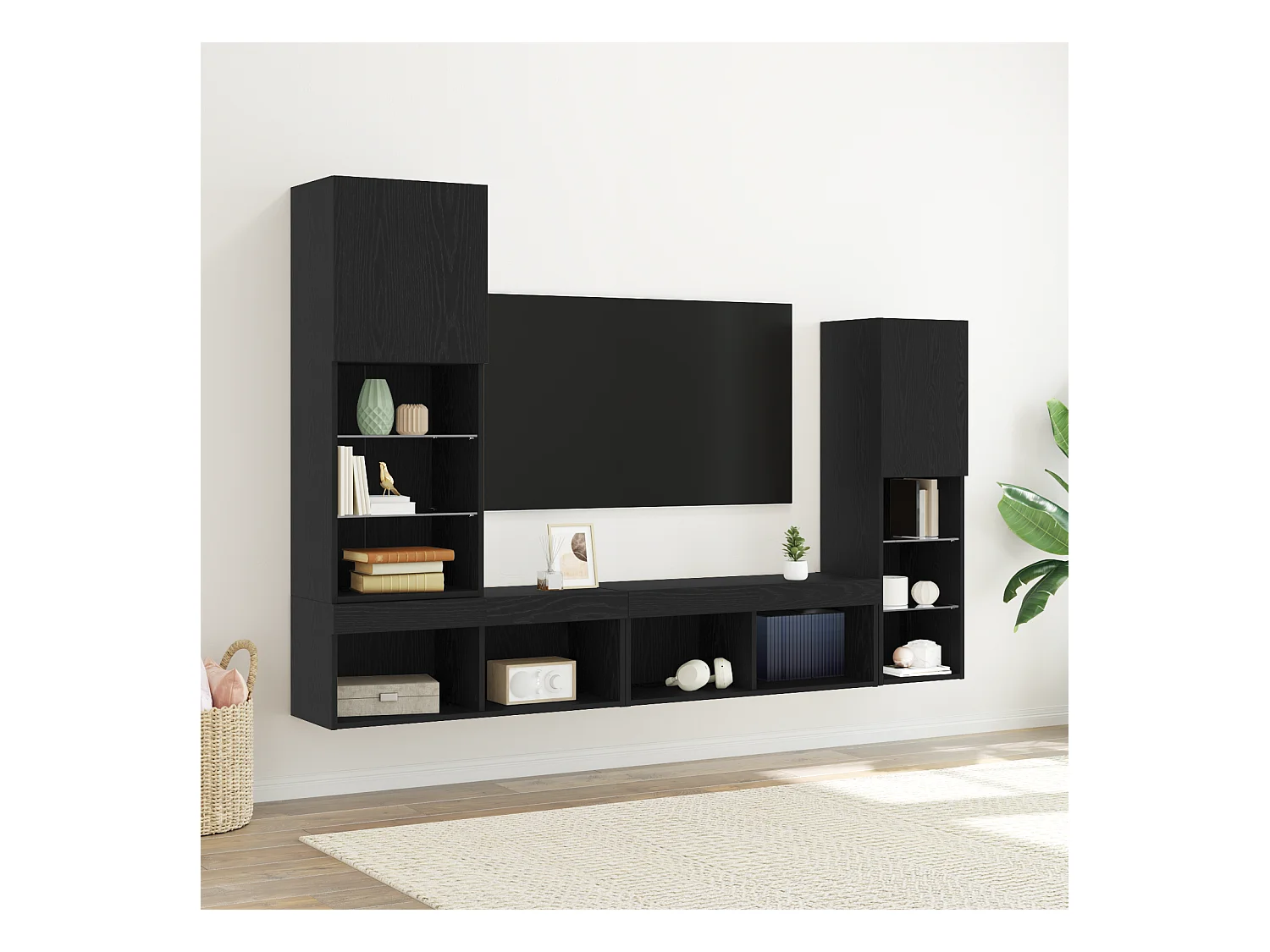 Meuble TV | Banc TV | Armoire TV LED Chêne Noir 30.5x30x102 cm Bois Technique