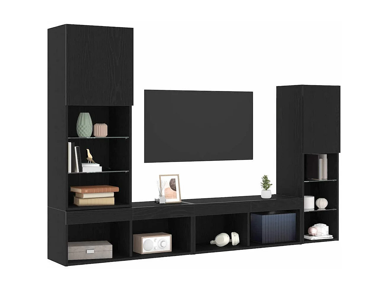 Tv-meubel | Tv-Bank | TV-kast30,5x30x102 cm bewerkt hout zwart eikenkleurig