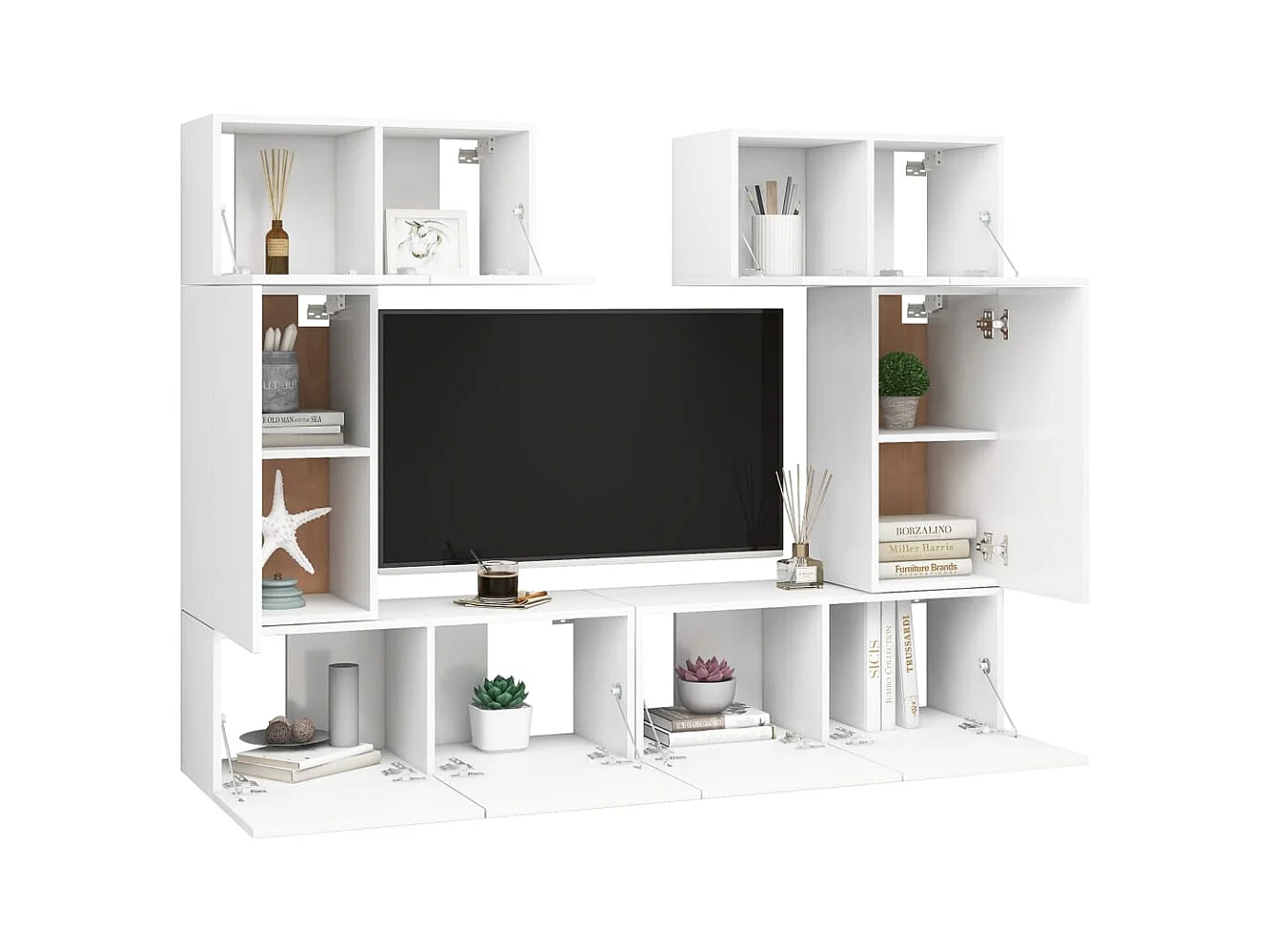 Set de muebles de salón TV | Gabinetes de TV |  Muebles de TV 6 piezas madera de ingeniería blanco