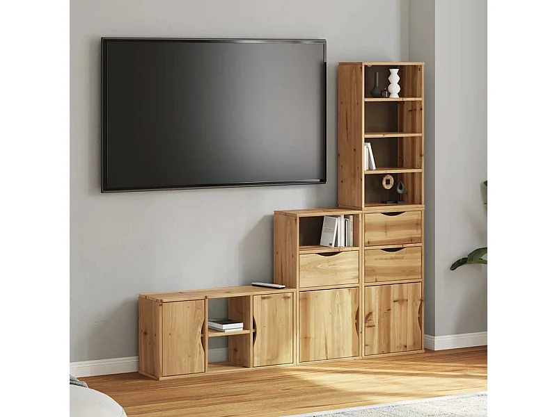 Muebles de TV | Gabinetes de TV |  Muebles de salón 4 uds. con almacenaje "ODDA" madera maciza pino