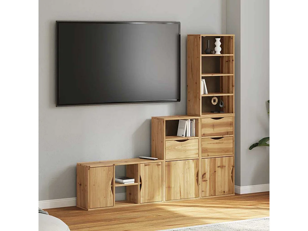 Muebles de TV | Gabinetes de TV |  Muebles de salón 4 uds. con almacenaje "ODDA" madera maciza pino