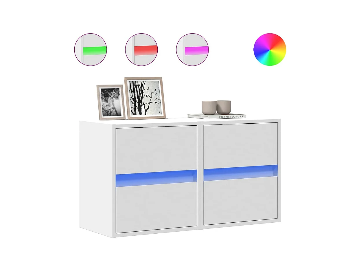 Muebles de TV | Gabinetes de TV |  Muebles de salón de pared con luces LED 2 uds blanco 41x31x45 cm