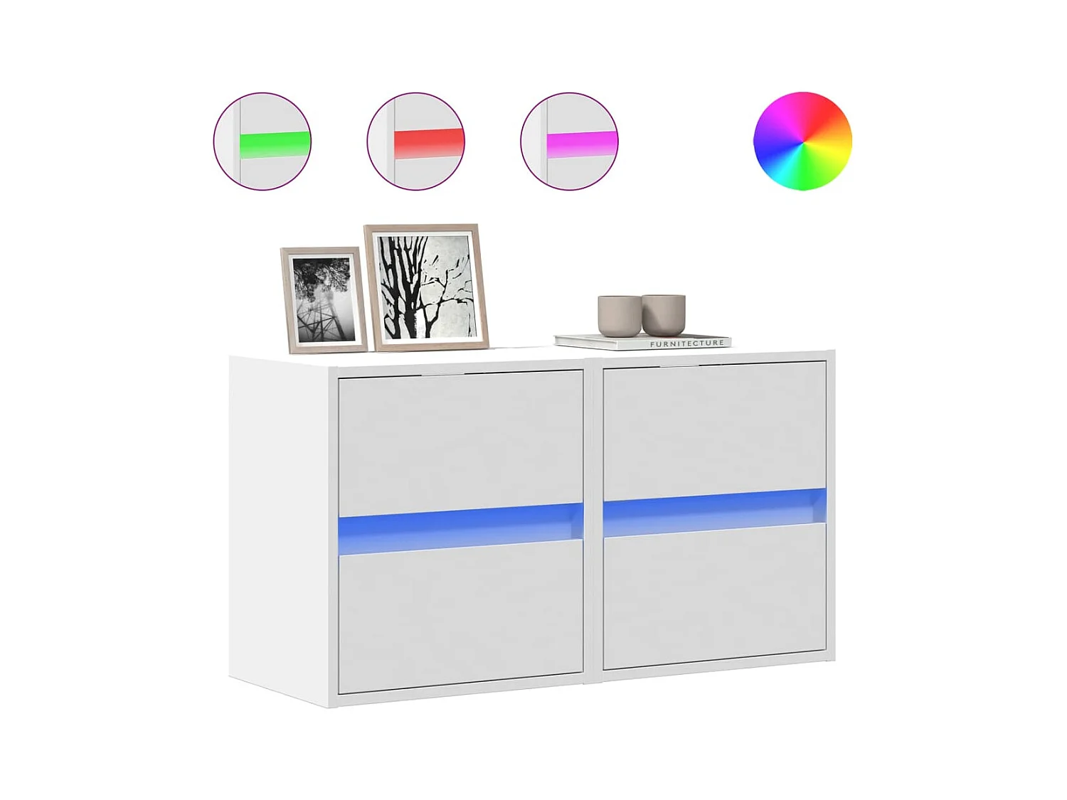 Muebles de TV | Gabinetes de TV |  Muebles de salón de pared con luces LED 2 uds blanco 41x31x45 cm