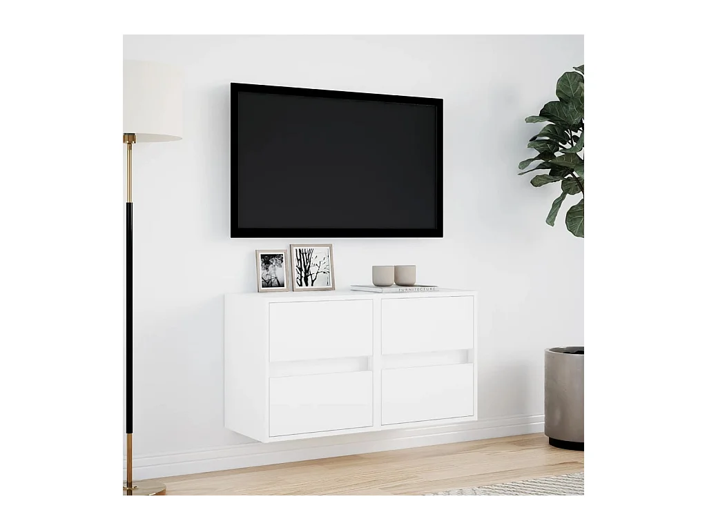 Muebles de TV | Gabinetes de TV |  Muebles de salón de pared con luces LED 2 uds blanco 41x31x45 cm