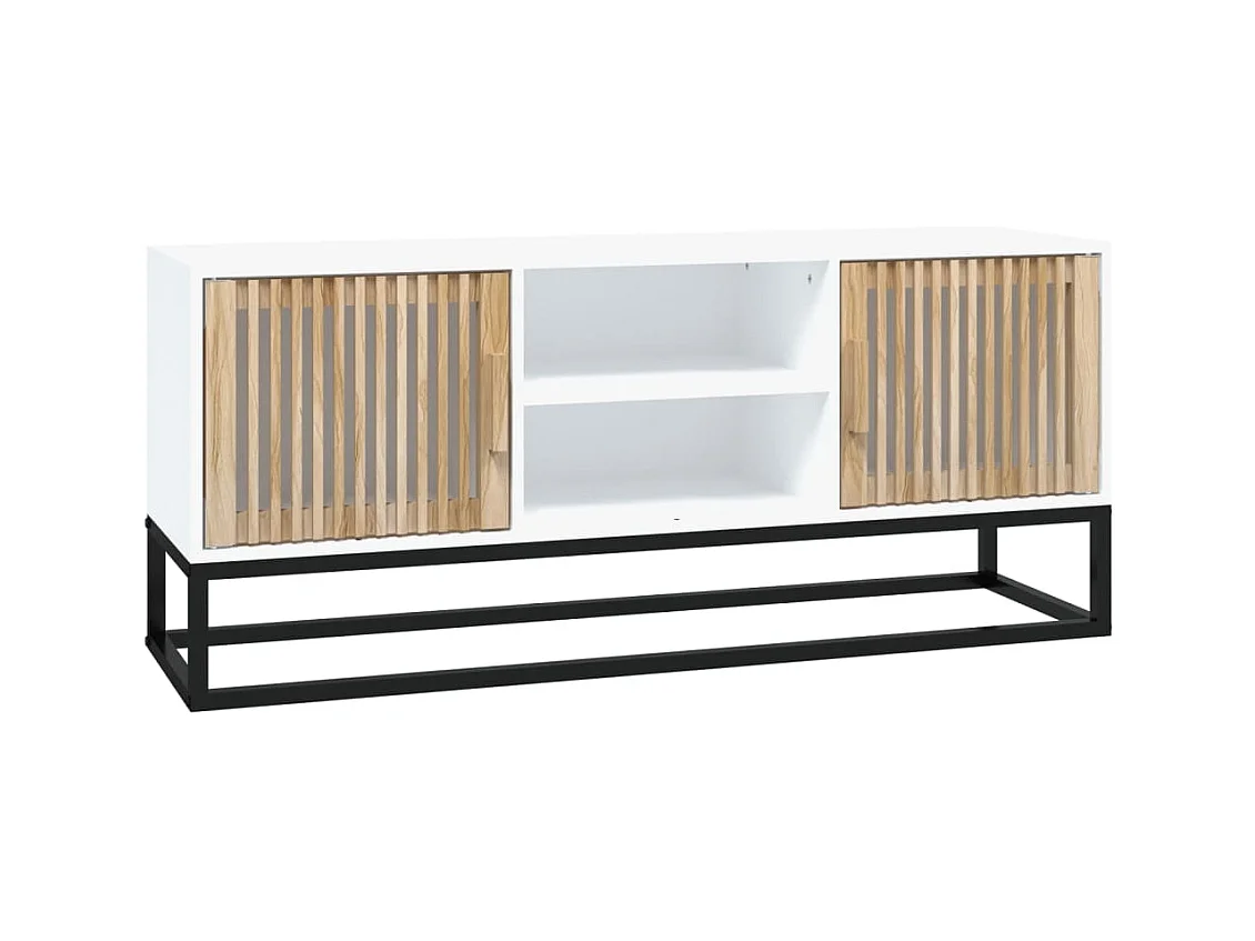 Mueble de TV | Mueble de salón hierro y madera contrachapada blanco 105x30x45 cm