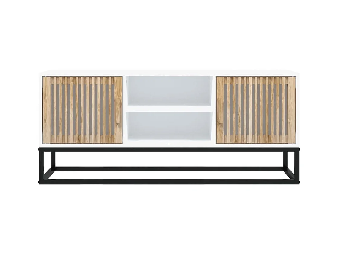 Mueble de TV | Mueble de salón hierro y madera contrachapada blanco 105x30x45 cm