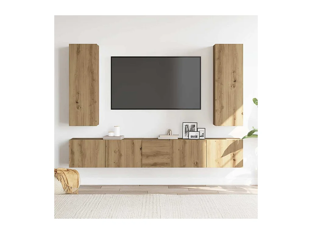 Muebles de TV | Gabinetes de TV |  Muebles de salón de pared 5 uds madera ingeniería roble artesanal