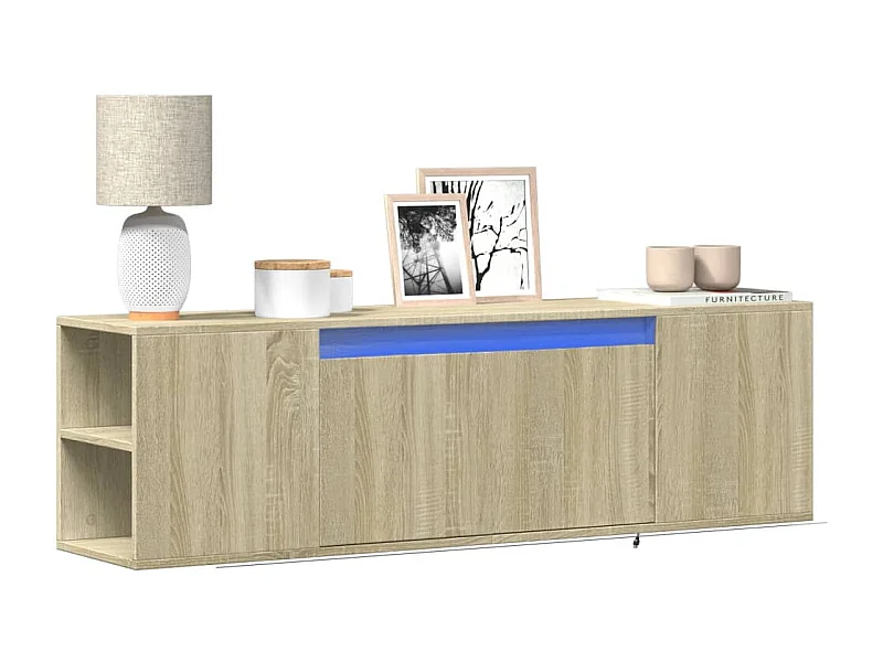 Meuble TV | Banc TV | Armoire TV mural avec lumières LED chêne sonoma 135x31x39,5 cm