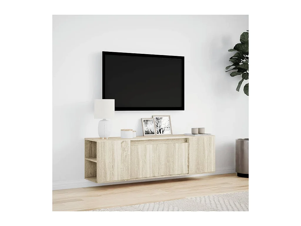 Meuble TV | Banc TV | Armoire TV mural avec lumières LED chêne sonoma 135x31x39,5 cm