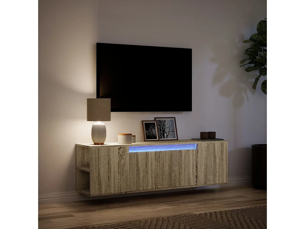 Tv-wandmeubel | TV-kast | Tv-Bank met LED-verlichting 135x31x39,5 cm sonoma eiken