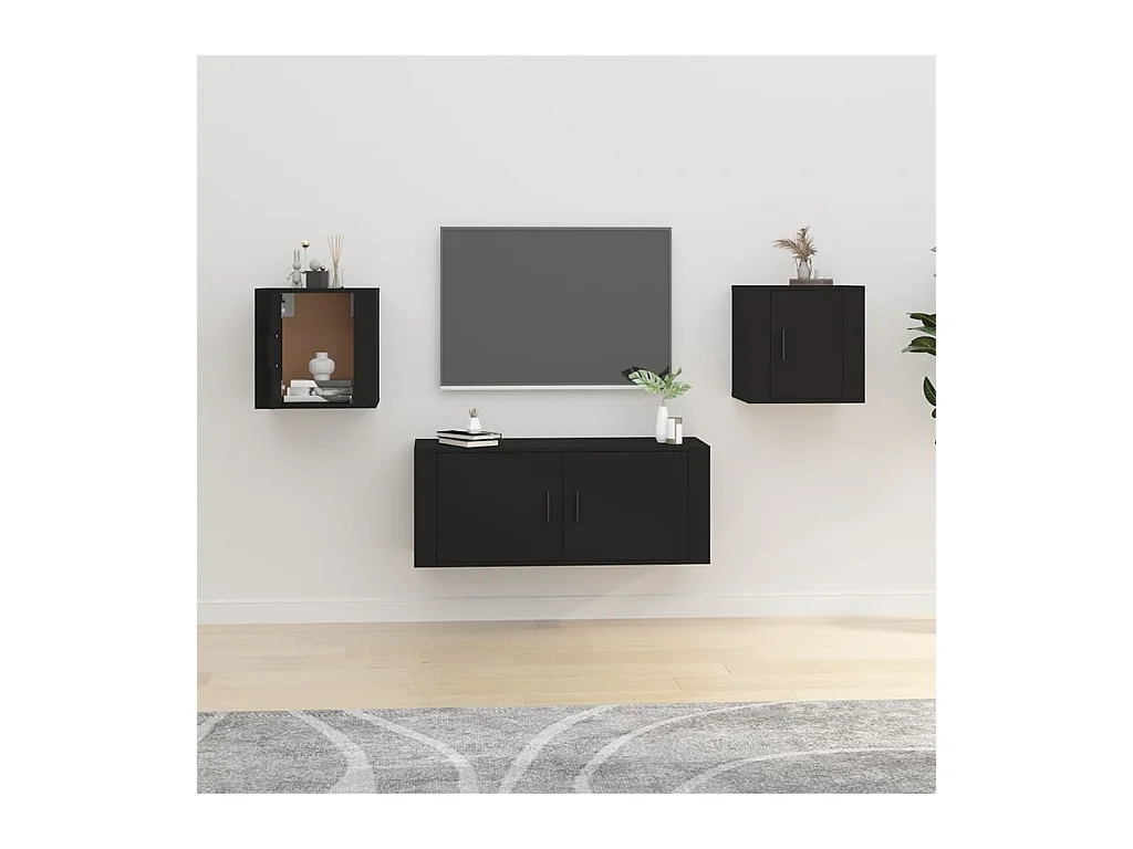 muebles para TV  | Gabinetes de TV |  Muebles de salón de pared 2 uds negro 40x34,5x40 cm