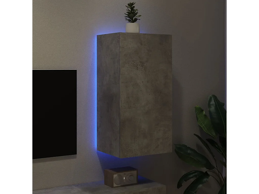 Mueble de TV | Mueble de salón de pared con luces LED gris hormigón 40,5x35x80 cm