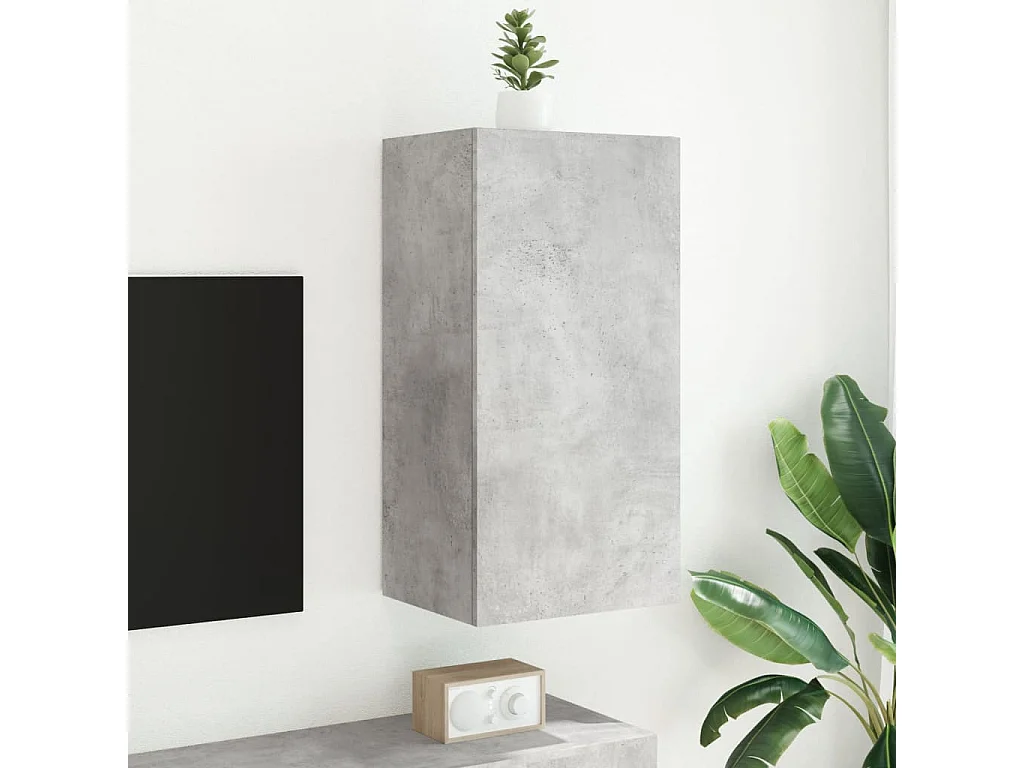 Mueble de TV | Mueble de salón de pared con luces LED gris hormigón 40,5x35x80 cm