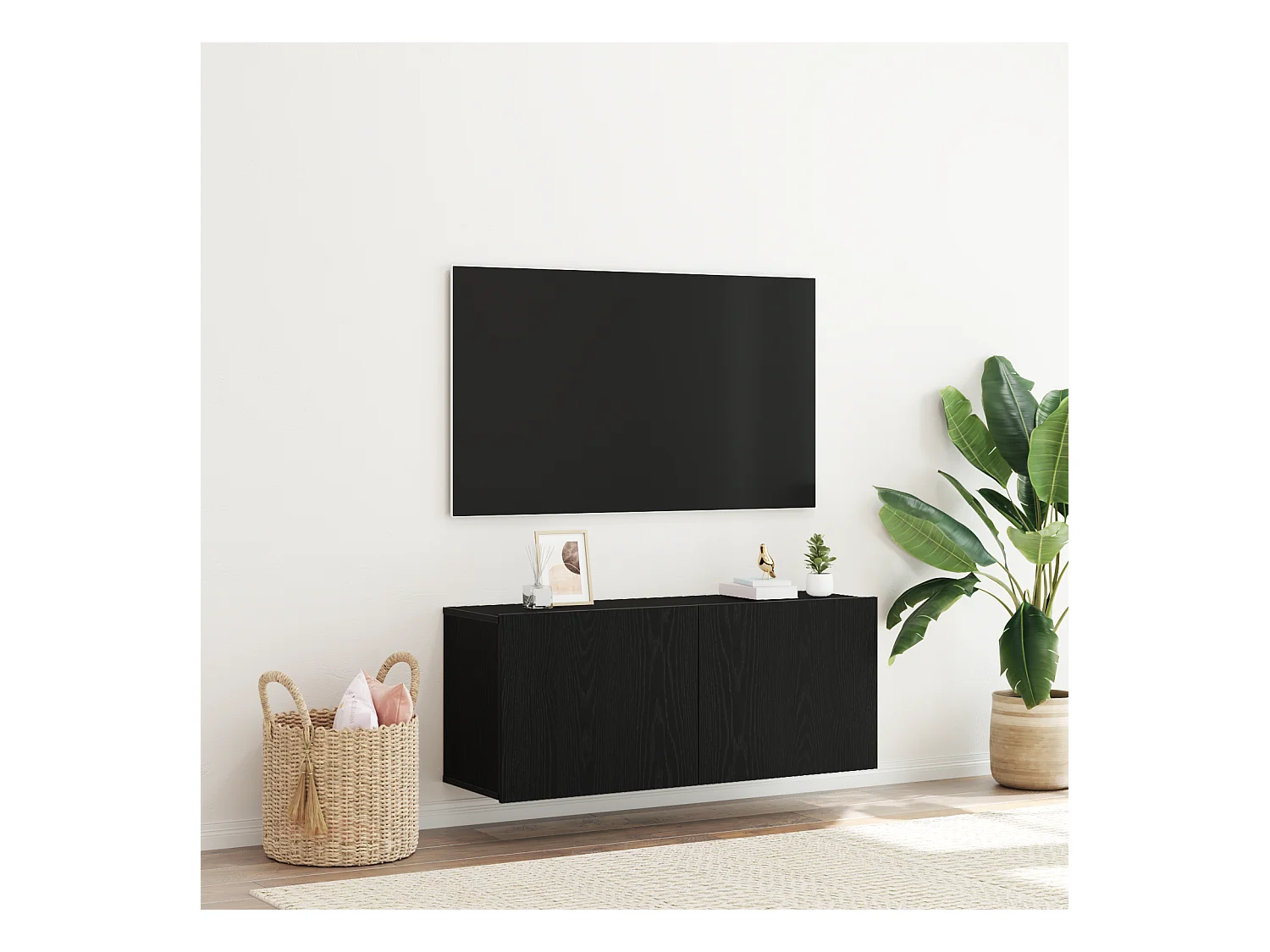 Gabinete de TV | Mueble de TV | Mueble de salón Montaje en la pared Roble Negro 100 x 30 x 41 cm