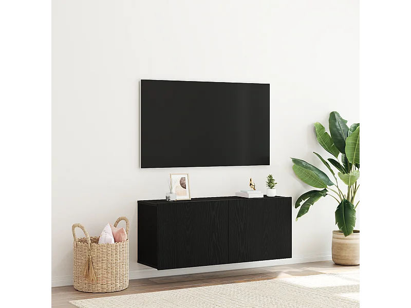 Meuble TV | Banc TV | Armoire TV mural Chêne noir 100x30x41 cm Bois d'ingénierie