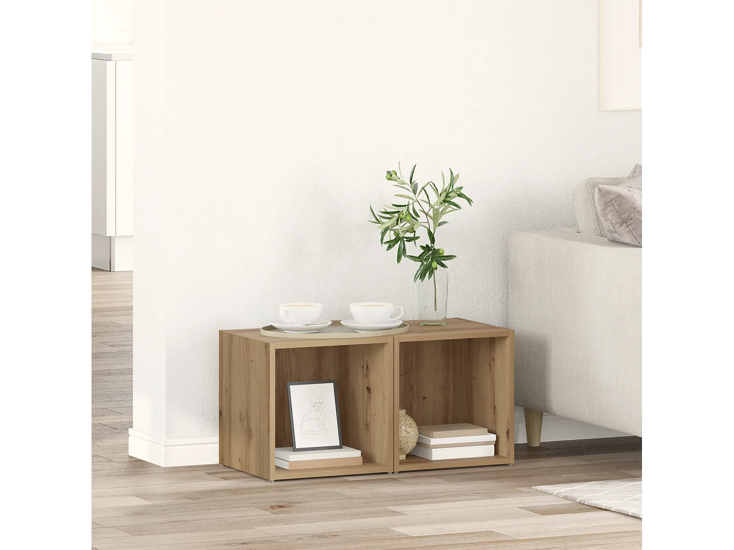 TV-kast | Tv-meubel | Tv-Bank met opslag 2 pcs Bruin 37 x 35 x 37 cm Bewerkt hout