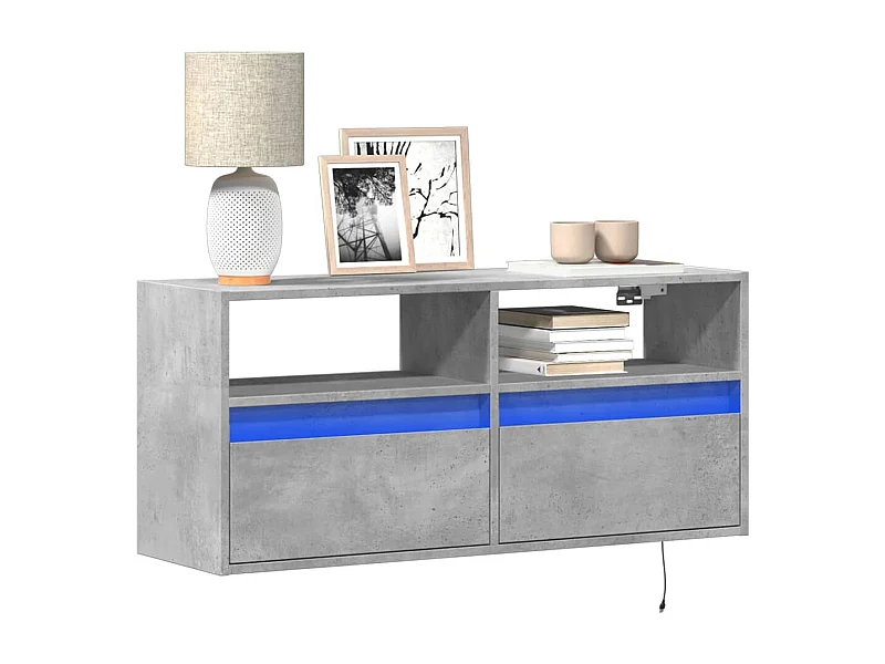Meuble TV | Banc TV | Armoire TV mural avec lumières LED gris béton 100x31x45 cm