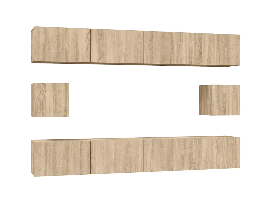 Set de muebles para TV  | Gabinetes de TV |  Muebles de salón 6 pzas madera contrachapada roble sonoma