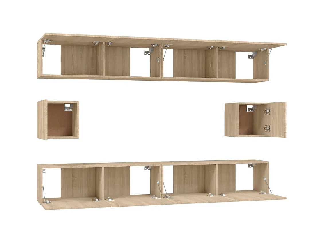 Set de muebles para TV  | Gabinetes de TV |  Muebles de salón 6 pzas madera contrachapada roble sonoma