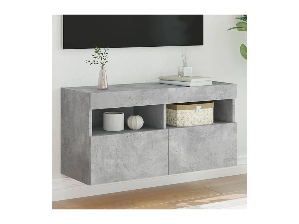 Mueble de TV | Mueble de salón de pared con luces LED gris hormigón 80x30x40 cm