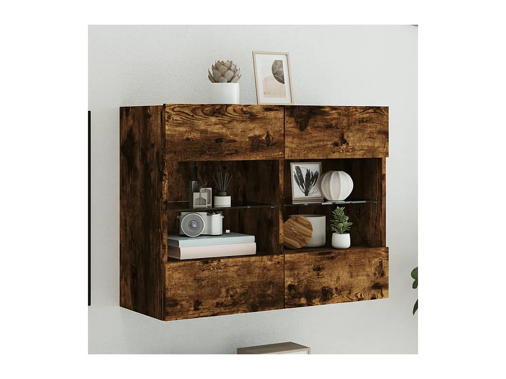 Mueble TV | Gabinete de TV | Mueble de salón de pared con luces LED roble ahumado 78,5x30x60,5 cm