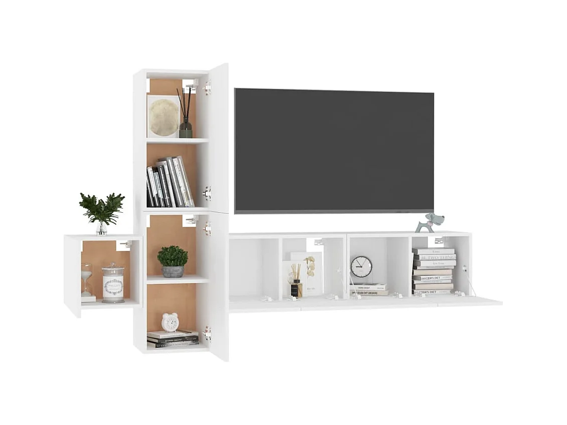 Set de muebles de salón TV | Gabinetes de TV |  Muebles de TV 5 piezas madera de ingeniería blanco