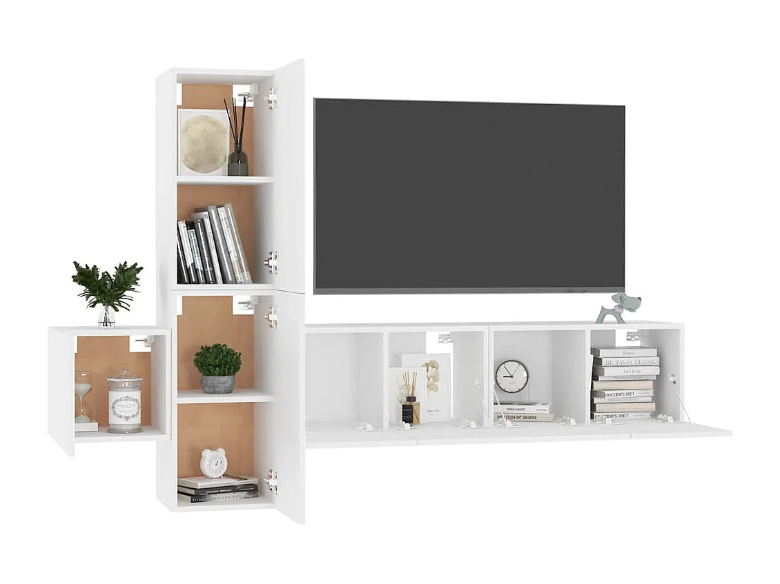 Ensemble de meubles TV | Bancs TV | Armoires TV 5 pcs Blanc Bois d'ingénierie