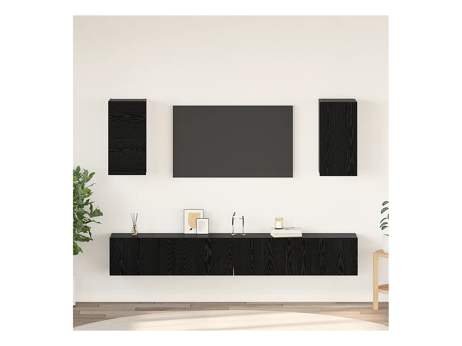 Mueble de TV | Mueble de salón de Pared Roble negro Madera contrachapada