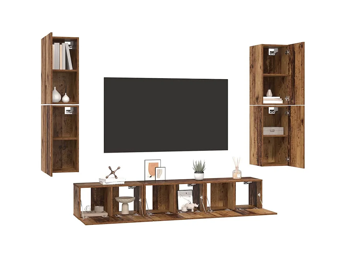 Tv-meubelset | Tv-Bank | TV-kast 7 pcs Oude hout 80 x 30 x 30.5 cm Bewerkt hout