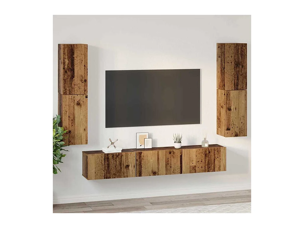 Tv-meubelset | Tv-Bank | TV-kast 7 pcs Oude hout 80 x 30 x 30.5 cm Bewerkt hout