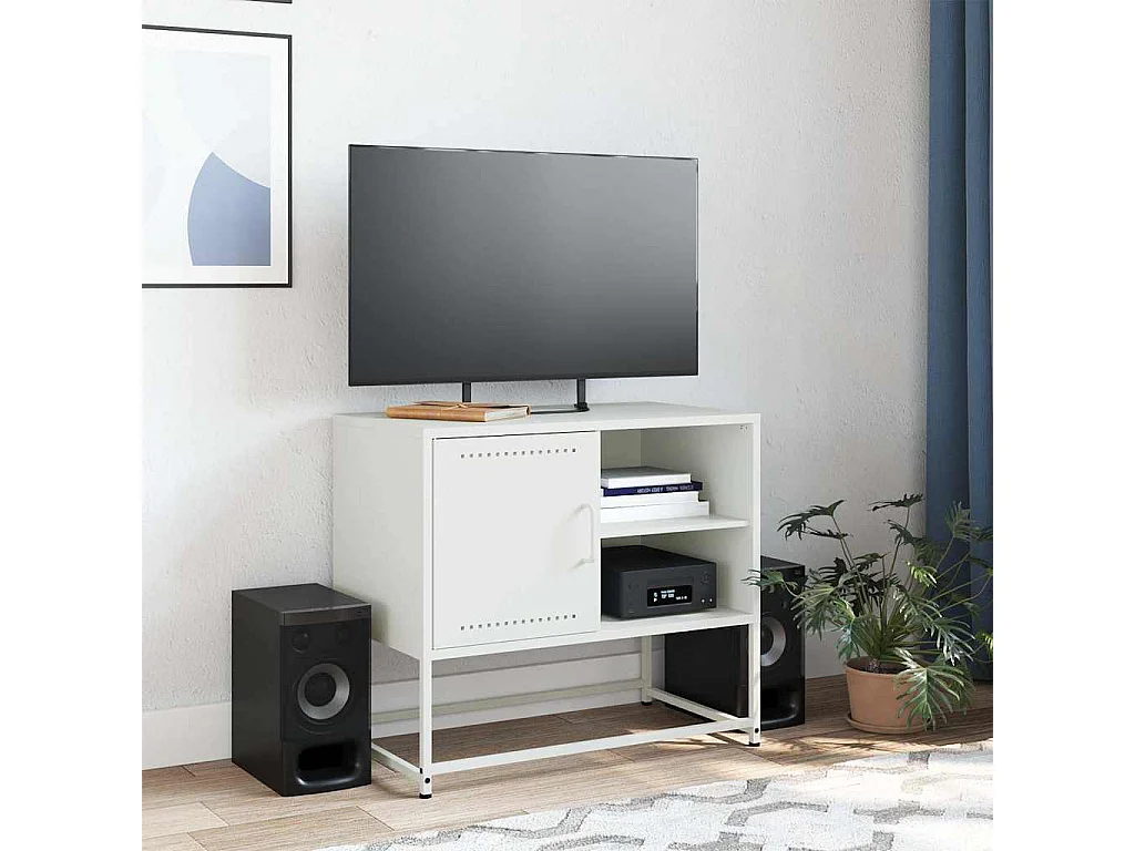 Meuble TV | Banc TV | Armoire TV blanc 68x39x60,5 cm acier