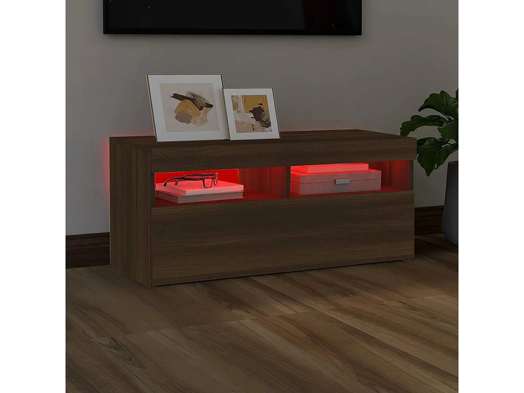 Mueble de TV | Mueble de salón con luces LED roble marrón 90x35x40 cm