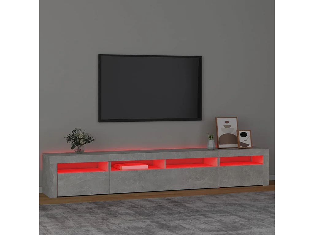 Meuble TV | Banc TV | Armoire TV avec lumières LED Gris béton 240x35x40 cm