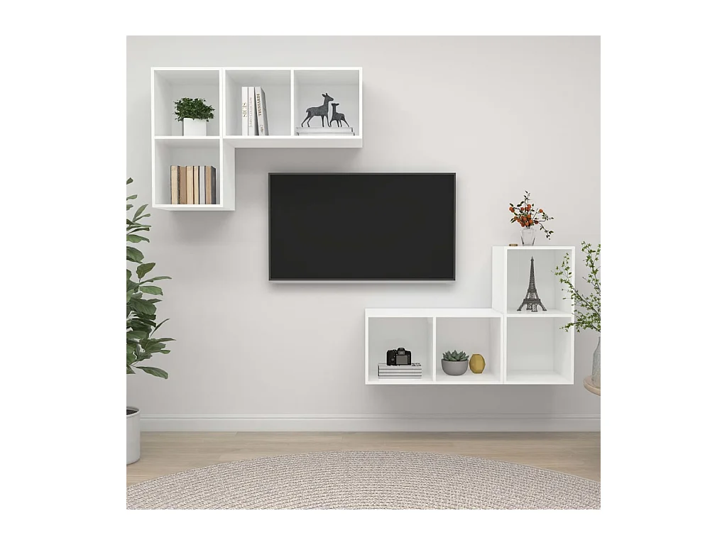Meubles TV | Bancs TV | Armoires TV muraux 4 pcs Blanc Bois d'ingénierie
