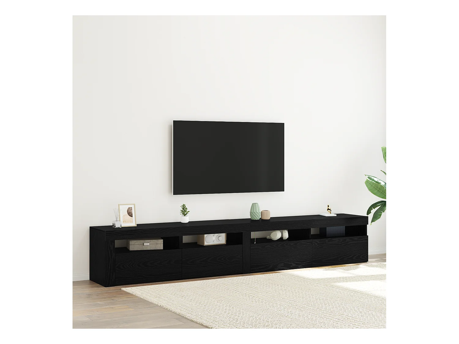Meubles TV | Bancs TV | Armoires TV 2 pcs avec lumières LED en chêne noir et bois d'ingénierie