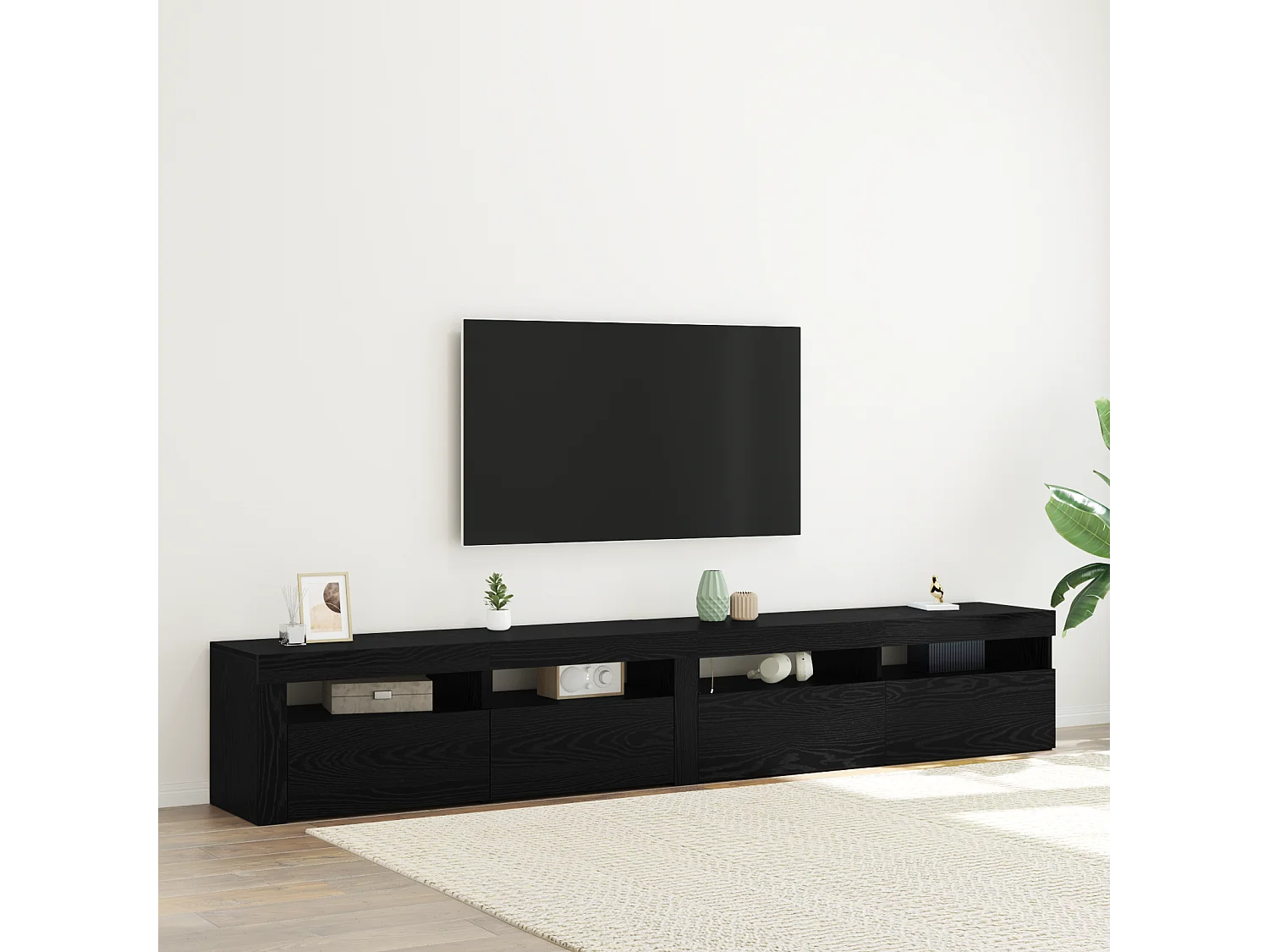 Tv-meubels | Tv-Banken | TV-kasten 2 st met LED bewerkt hout zwart eikenkleurig