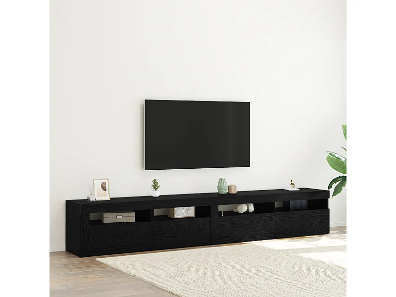 Meubles TV | Bancs TV | Armoires TV 2 pcs avec lumières LED en chêne noir et bois d'ingénierie