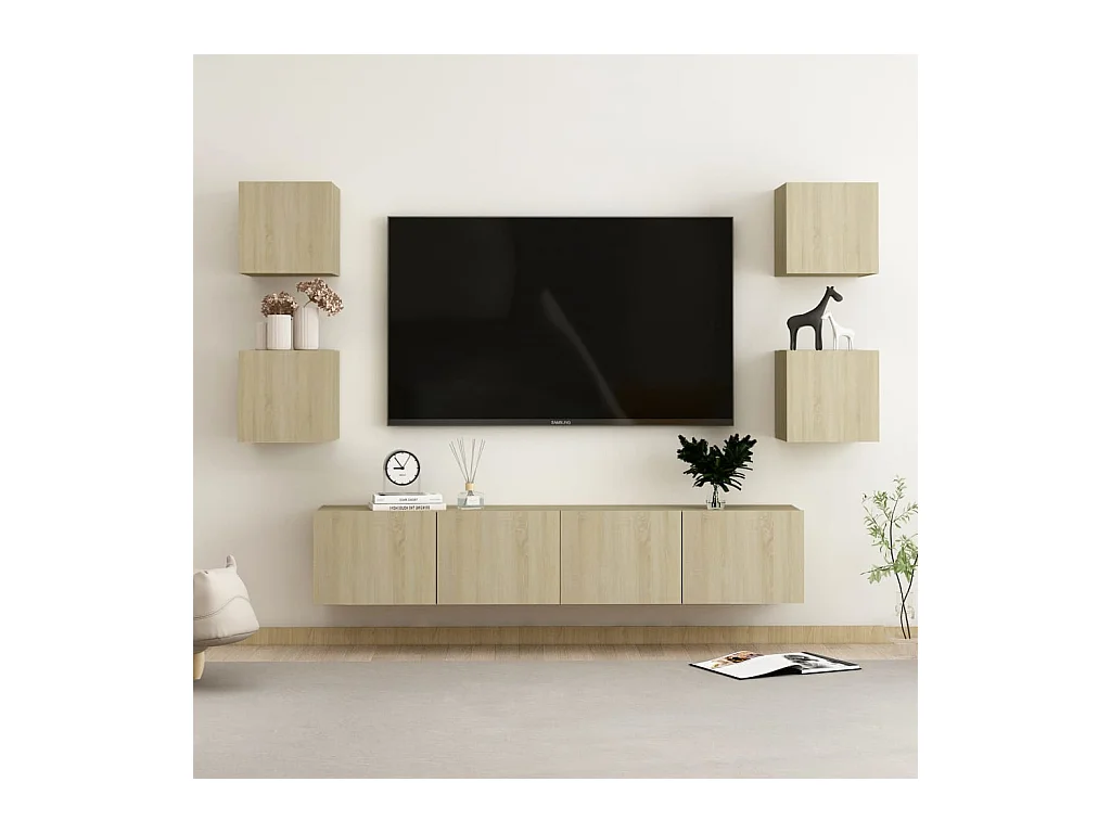 Juego de muebles de salón | Gabinetes de TV |  Muebles de TV 6 piezas roble Sonoma